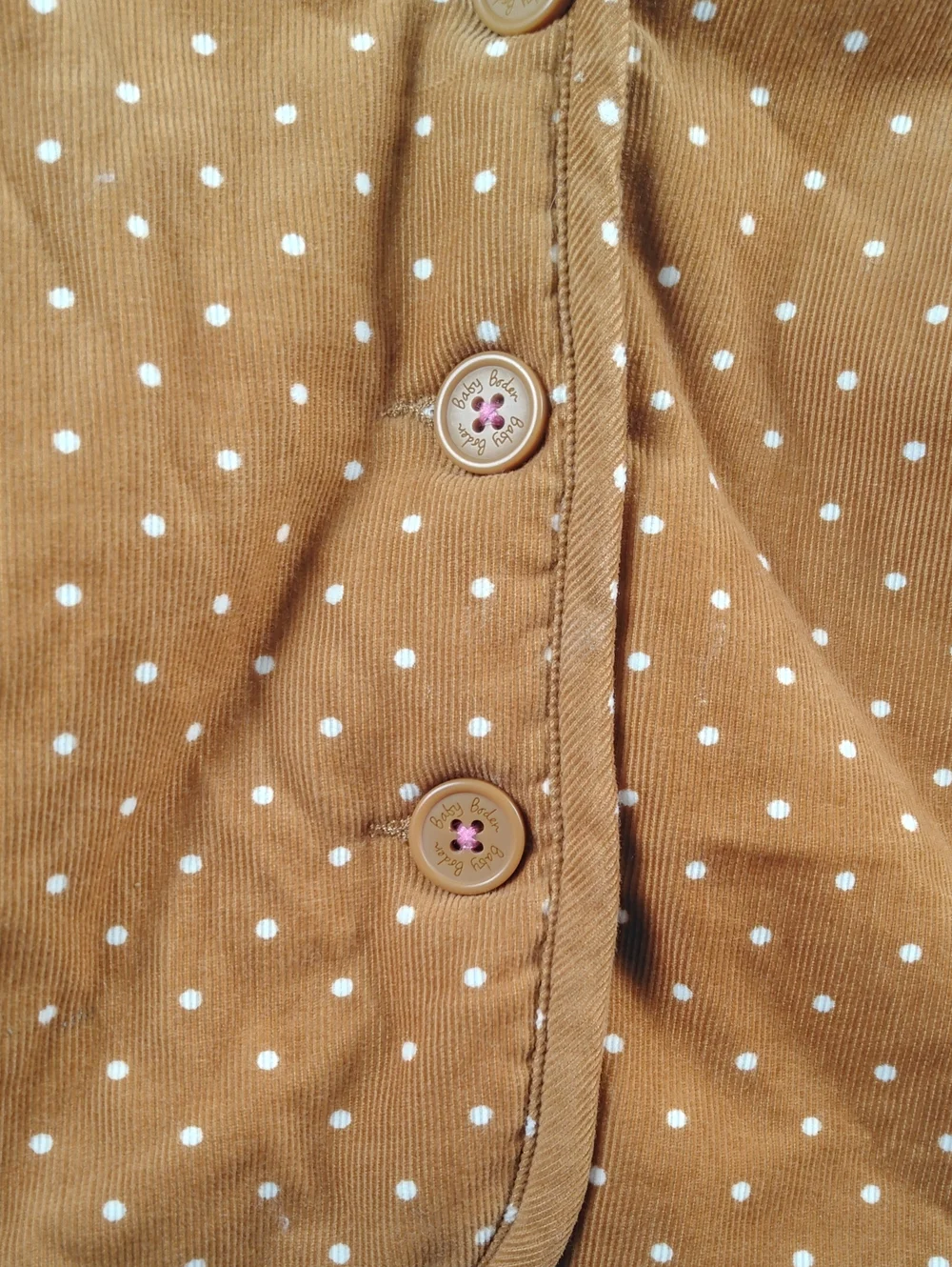 Baby Boden Brown Corduroy Hedgehog Jacket with White Polka Dots Size 6-9 Months